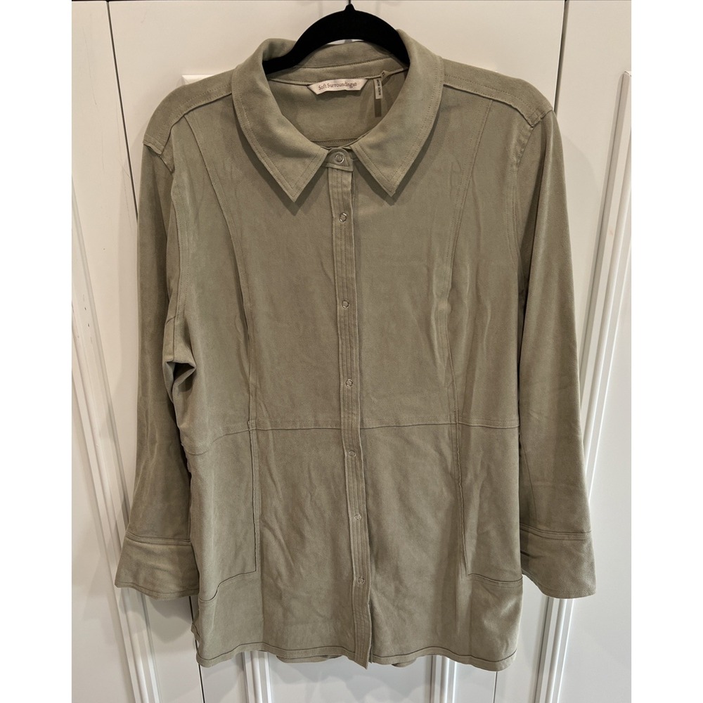 Soft Surroundings Jacket‎ Womens XL Beige Faux Suede Snap Up Pockets Western